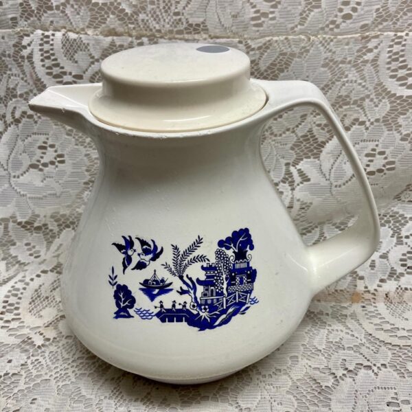 Vintage, Thermos-Germany, Blue Willow Teapot 8.5in H x 9in L x 7.5in D