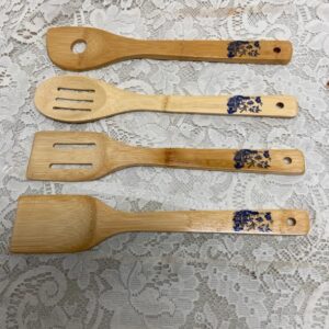 4pc Blue Willow Bamboo Ladle Set 12in and 2.5in