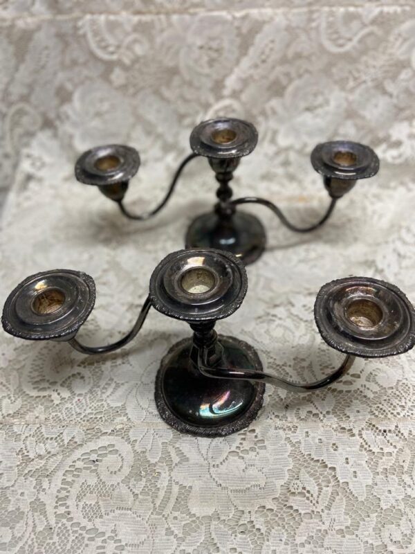 1890s BP Pair of Art Nouveau Silver-plated 3-Lights Candelabra