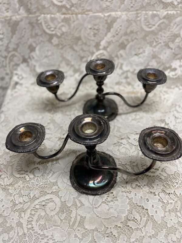 1890s BP Pair of Art Nouveau Silver-plated 3-Lights Candelabra