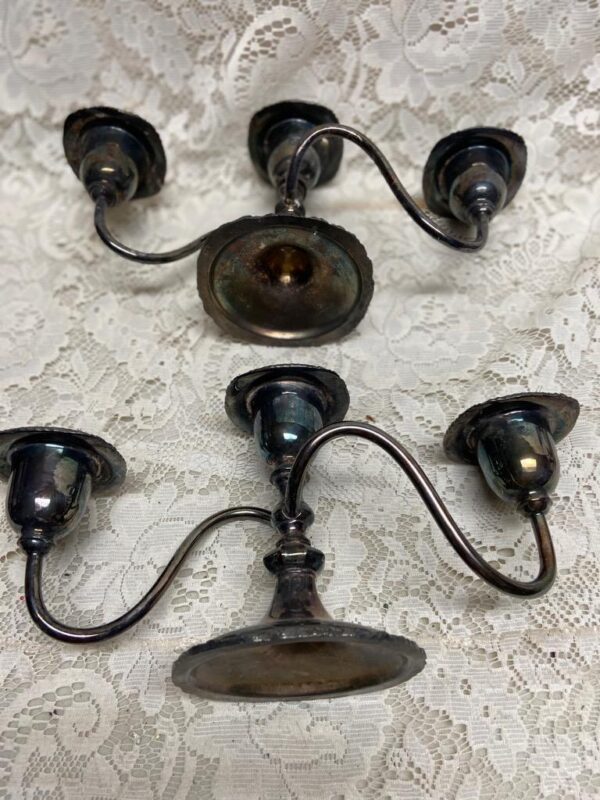 1890s BP Pair of Art Nouveau Silver-plated 3-Lights Candelabra