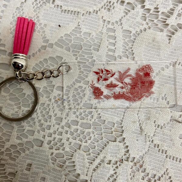 Red Willow Key Chain with Pink Leather Tassel 3.5in