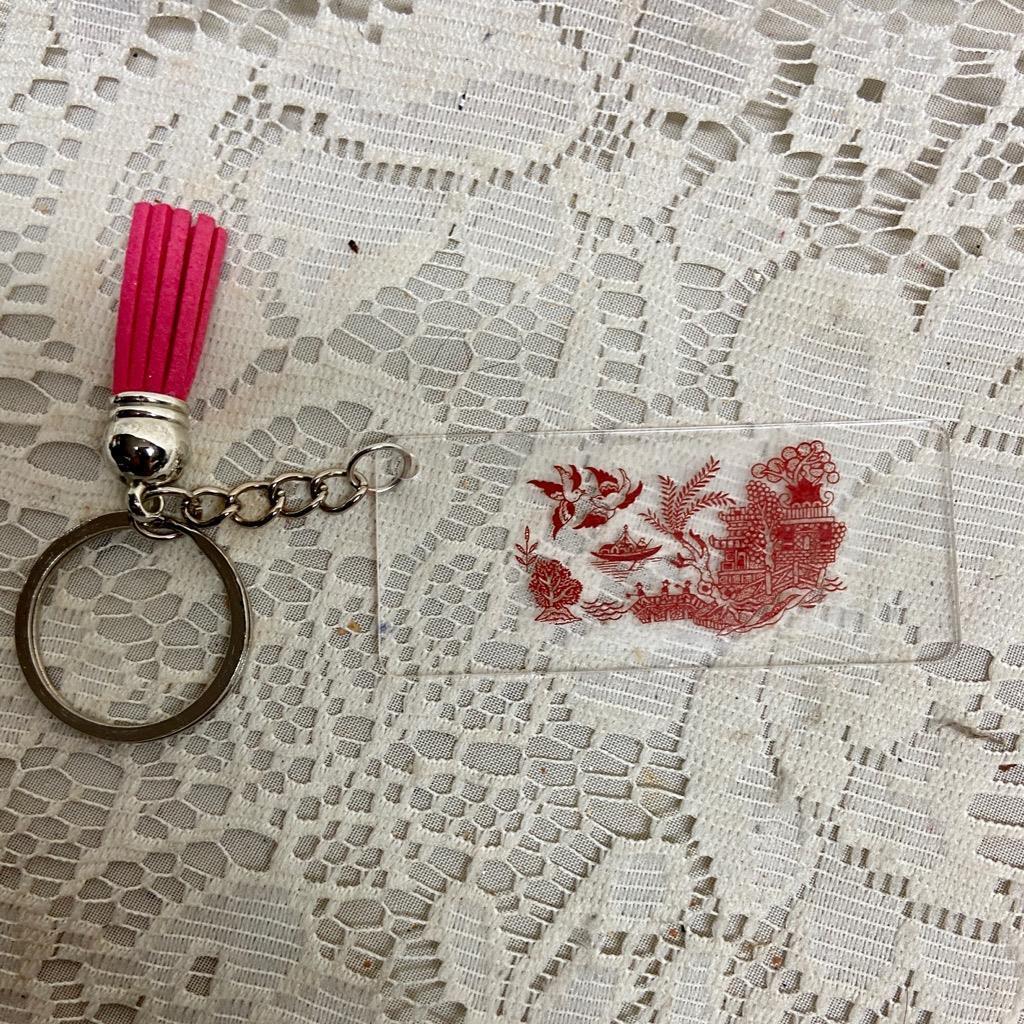 Red Willow Key Chain with Pink Leather Tassel 3.5in