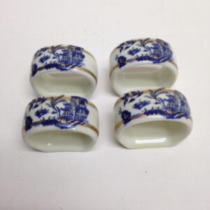 4pc Blue Willow Gorham Porcelain Napkin Rings