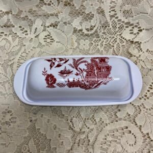 Red Willow Melamine  Covered Butter Dish 7.5in L x 3.5in W x 2in H