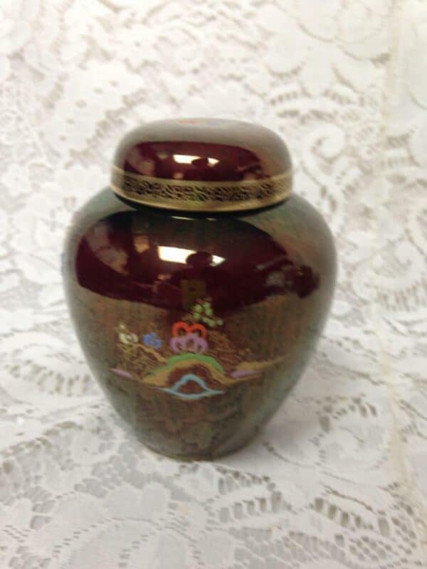 Vintage Crown Devon England Variant Polychrome Blue Willow 5inx4in Tea Jar