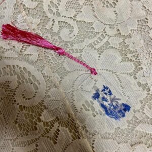 Blue Willow Bookmark with Fuchsia Tassel 8in x 1.5in