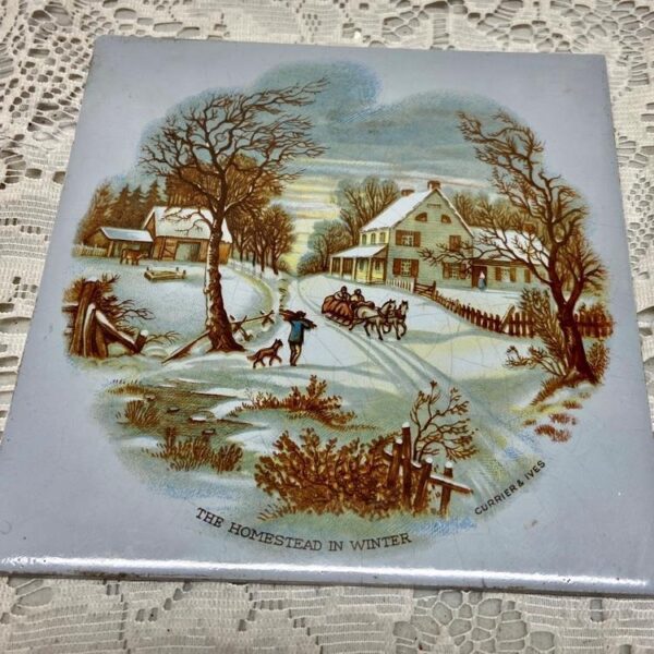 Currier & Ives Homestead in Winter Teapot Hot Pad-Trivet 6.5in x 6.5in Square