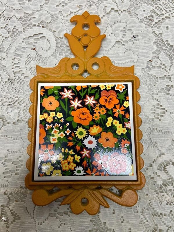 Vintage, Orange Floral, r Ceramic Tile Trivet-Teapot Stand