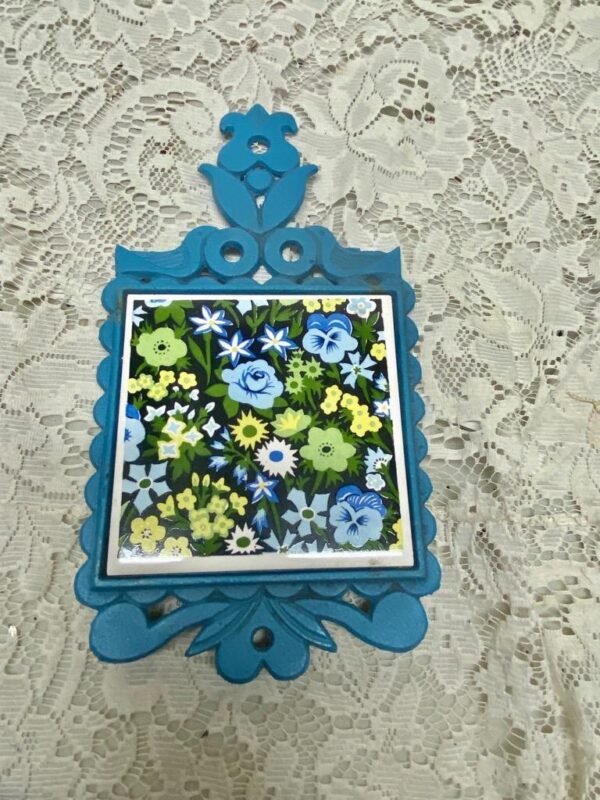 Vintage, Blue Floral, Napcoware, Japan, Ceramic Tile Trivet-Teapot Stand