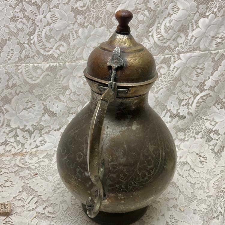 Antique Middle Eastern Metal Tea Kettle- Teapot 14in H x 13in W