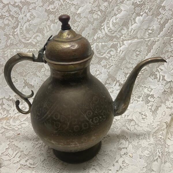 Antique Middle Eastern Metal Tea Kettle- Teapot 14in H x 13in W