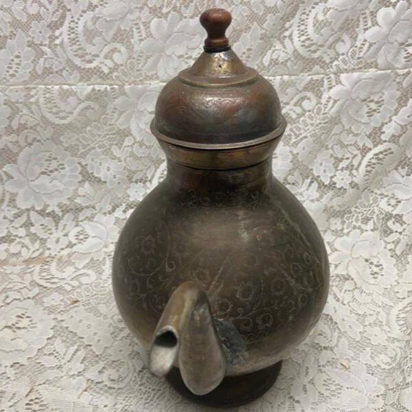 Antique Middle Eastern Metal Tea Kettle- Teapot 14in H x 13in W