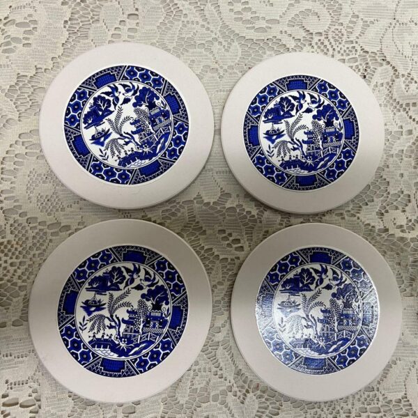 4pc Blue Willow Heavy Ceramics Coasters