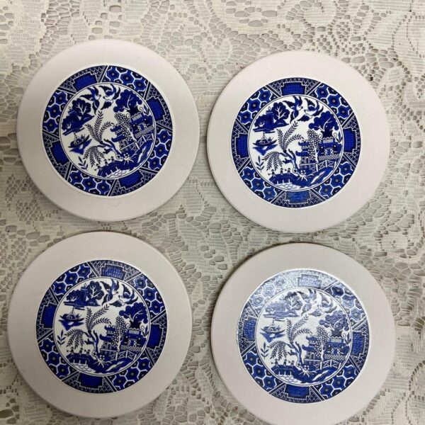 4pc Blue Willow Heavy Ceramics Coasters