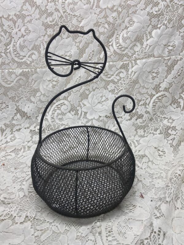 Vintage, Cat Shape What Not Metal Stand-Basket 11in H x 6in W