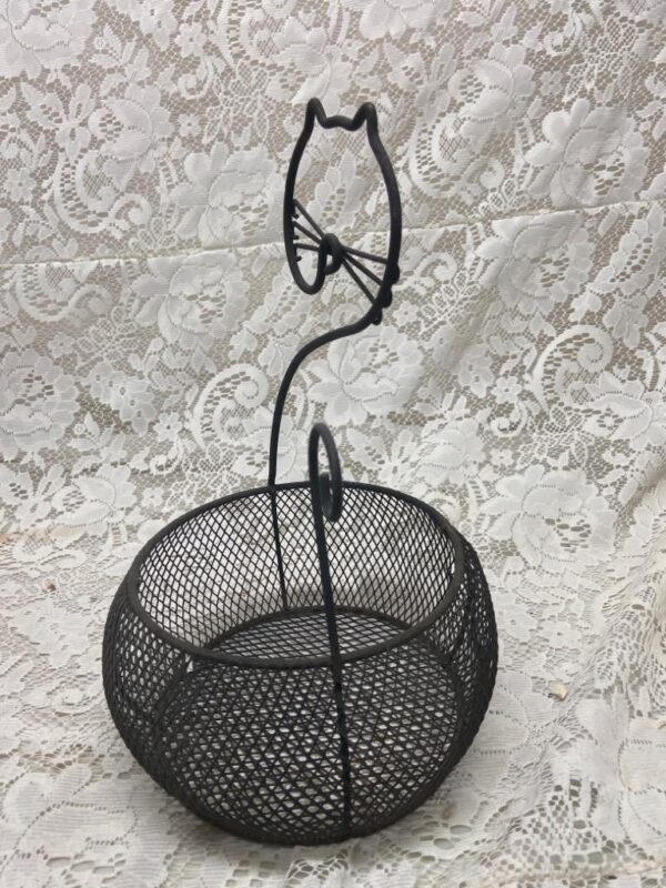 Vintage, Cat Shape What Not Metal Stand-Basket 11in H x 6in W