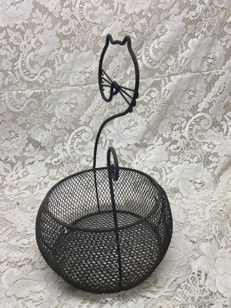 Vintage, Cat Shape What Not Metal Stand-Basket 11in H x 6in W