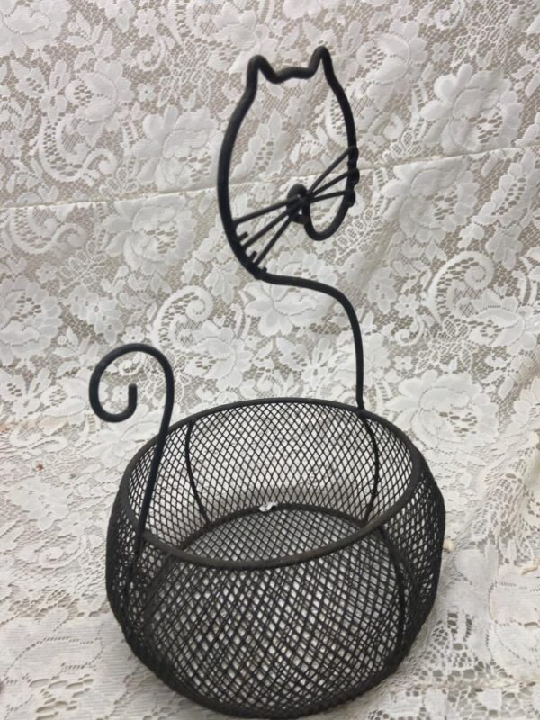 Vintage, Cat Shape What Not Metal Stand-Basket 11in H x 6in W