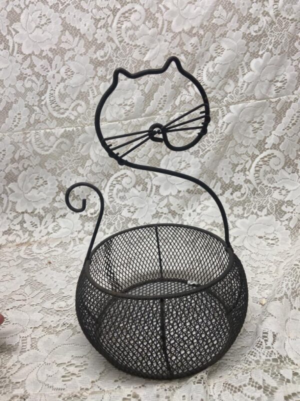 Vintage, Cat Shape What Not Metal Stand-Basket 11in H x 6in W