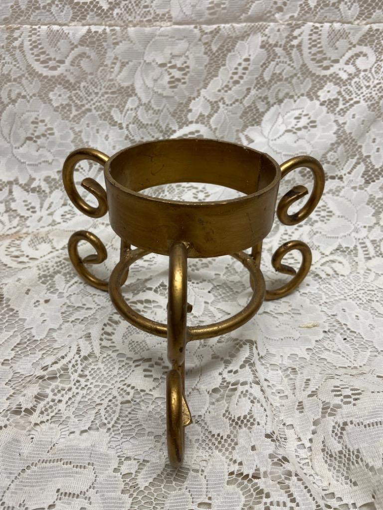 Vintage, Brass Metal Candle, Planter, Vase Stand 5in x 8in D