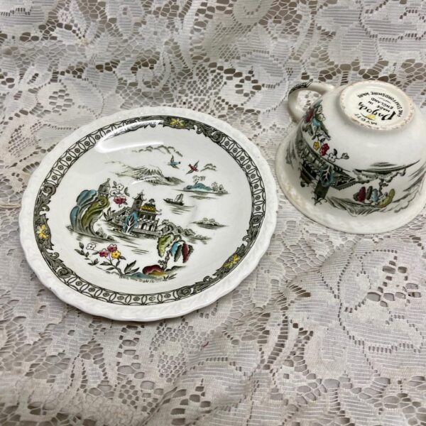 Vintage Myott England, Hand Engraved, Variant Polychrome Willow 5pc Luncheon Set