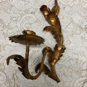 Vintage, Brass Metal Candle Holder- Wall Sconce 12.5in x 7in x 3.5in