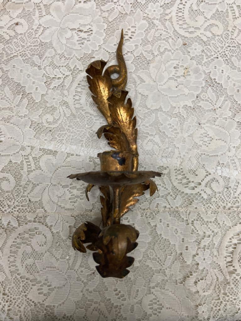 Vintage, Brass Metal Candle Holder- Wall Sconce 12.5in x 7in x 3.5in