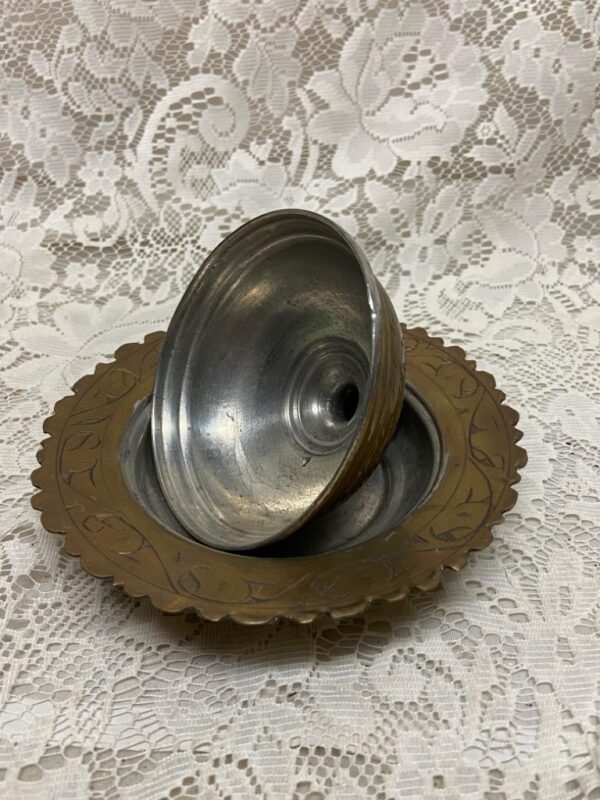 Vintage, Brass Metal Covered Butter Dish 4.5in x 6in D