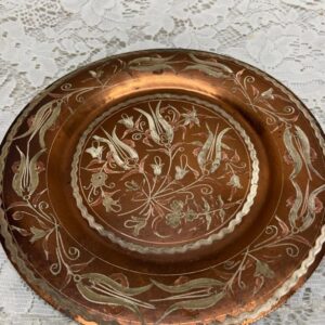 Vintage, Etched Copper Plate 8in D