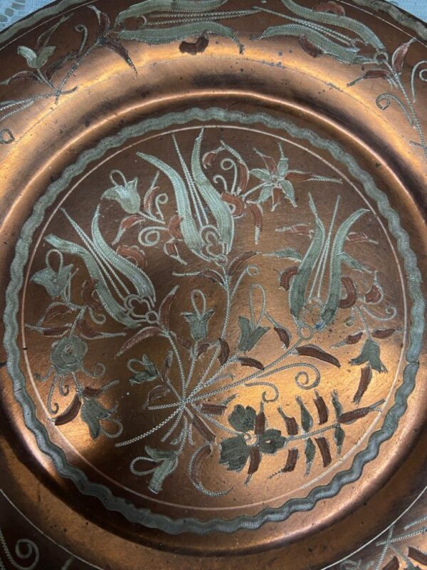 Vintage, Etched Copper Plate 8in D