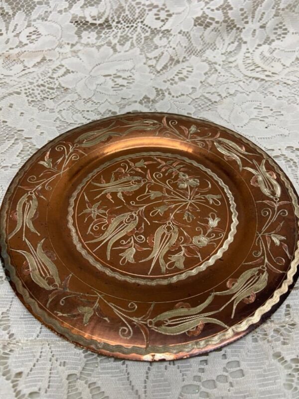 Vintage, Etched Copper Plate 8in D