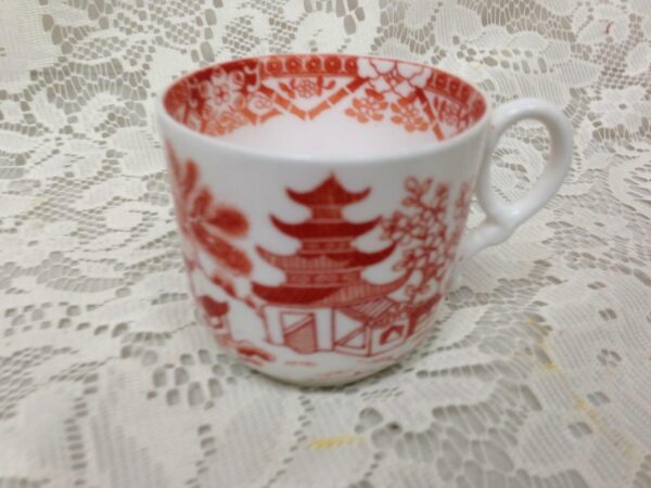 Antique, Worcester England, Variant Orange Red- Blue Willow 2pc Cups