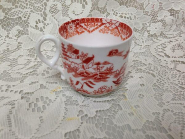 Antique, Worcester England, Variant Orange Red- Blue Willow 2pc Cups