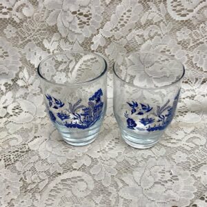 Vintage, Heavy 2pc Blue Willow Libbey Glass Tumblers