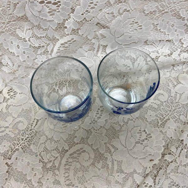 Vintage, Heavy 2pc Blue Willow Libbey Glass Tumblers