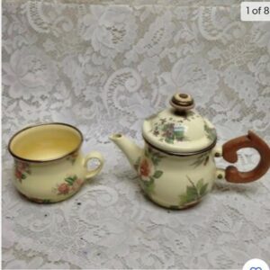 1995 Camp MacKenzie Childs Ltd., Yellow Floral Enamelware, 3pcTea Set (2Z1021)