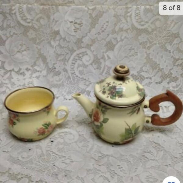 1995 Camp MacKenzie Childs Ltd., Yellow Floral Enamelware, 3pcTea Set (2Z1021)