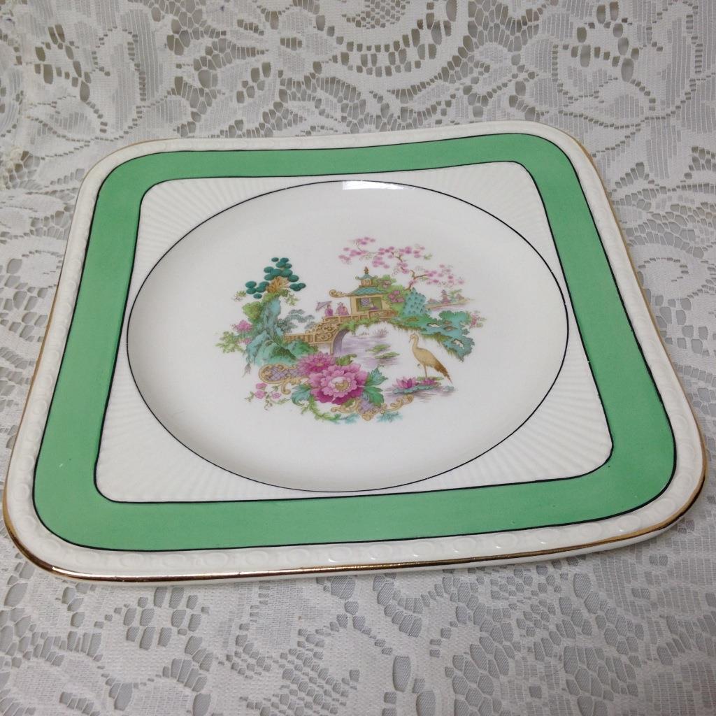 Vintage, Rare, Myott, England,Variant, Green Trim Gaudy Blue Willow, 8in Plate B