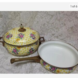 MacKenzie Childs Buttercup 5 Qts Enamel Cookware 8inx14inW - Skillet 17inx10inD