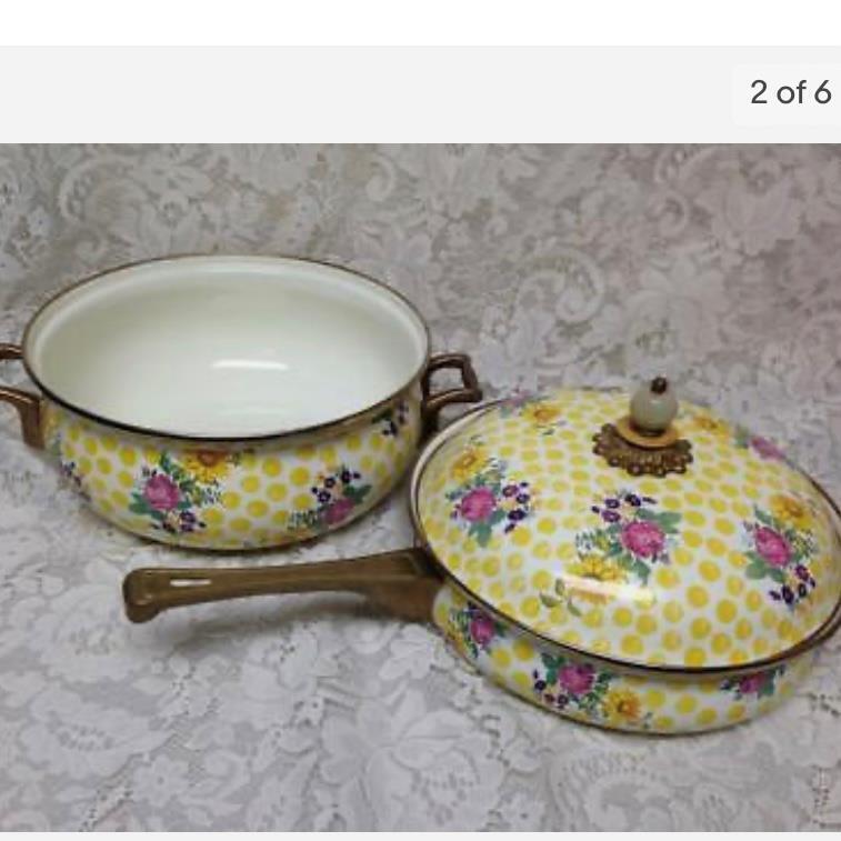 MacKenzie Childs Buttercup 5 Qts Enamel Cookware 8inx14inW – Skillet 17inx10inD