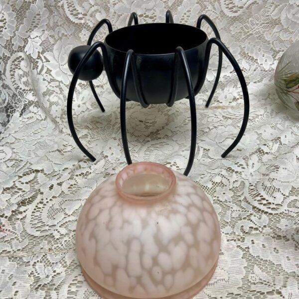 Vintage, 2pc Figural Spider Candle Lamp Stand 12in H x 12in D