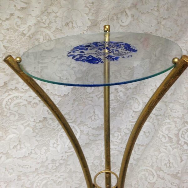 Beautiful, Blue Willow, Brass and Glass Candle Stand 28in H x 9.5in D