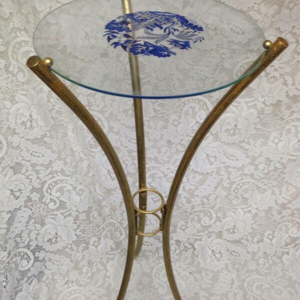 Beautiful, Blue Willow, Brass and Glass Candle Stand 28in H x 9.5in D