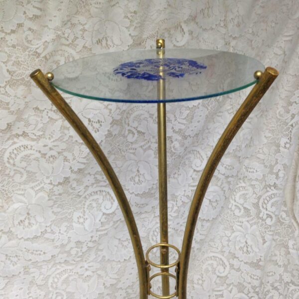 Beautiful, Blue Willow, Brass and Glass Candle Stand 28in H x 9.5in D