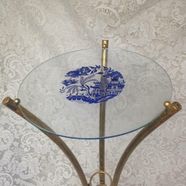 Beautiful, Blue Willow, Brass and Glass Candle Stand 28in H x 9.5in D