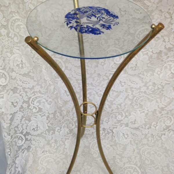 Beautiful, Blue Willow, Brass and Glass Candle Stand 28in H x 9.5in D