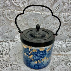 Antique, Victoria Ironstone Floral Flow Blue Biscuit Jar