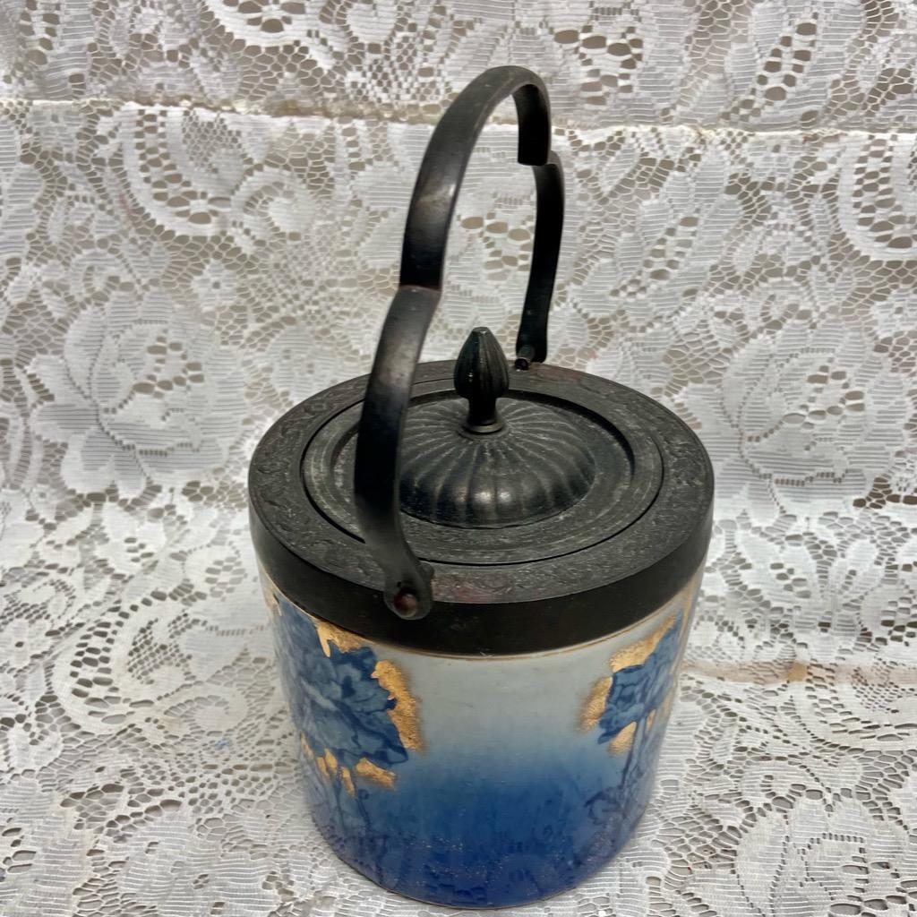 Antique, Victoria Ironstone Floral Flow Blue Biscuit Jar