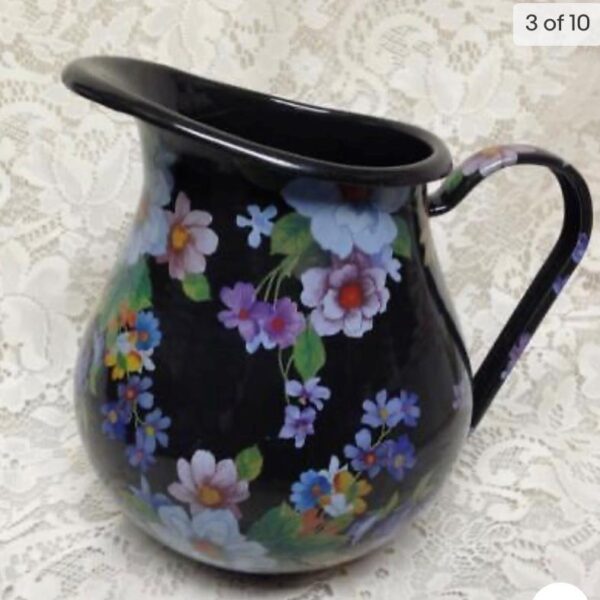 MacKenzie Childs Black Flower Market 8.5in Pitcher and 12in Pasta-Salad or Wash